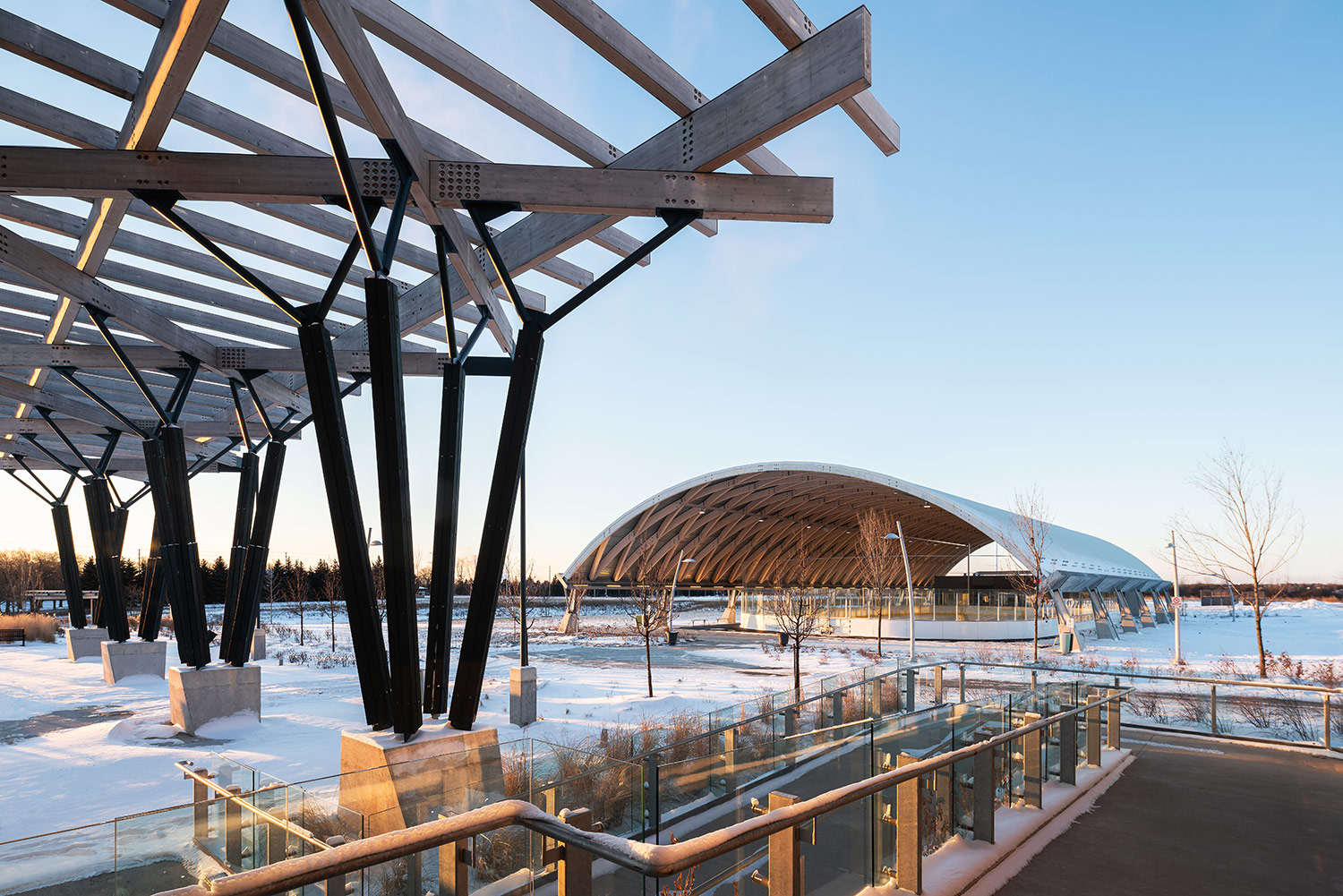 Gore Meadows Community Centre and Library, Main Building Entrance with Outdoor hockey rink, Gordon + Gordon Group, Owner Representative