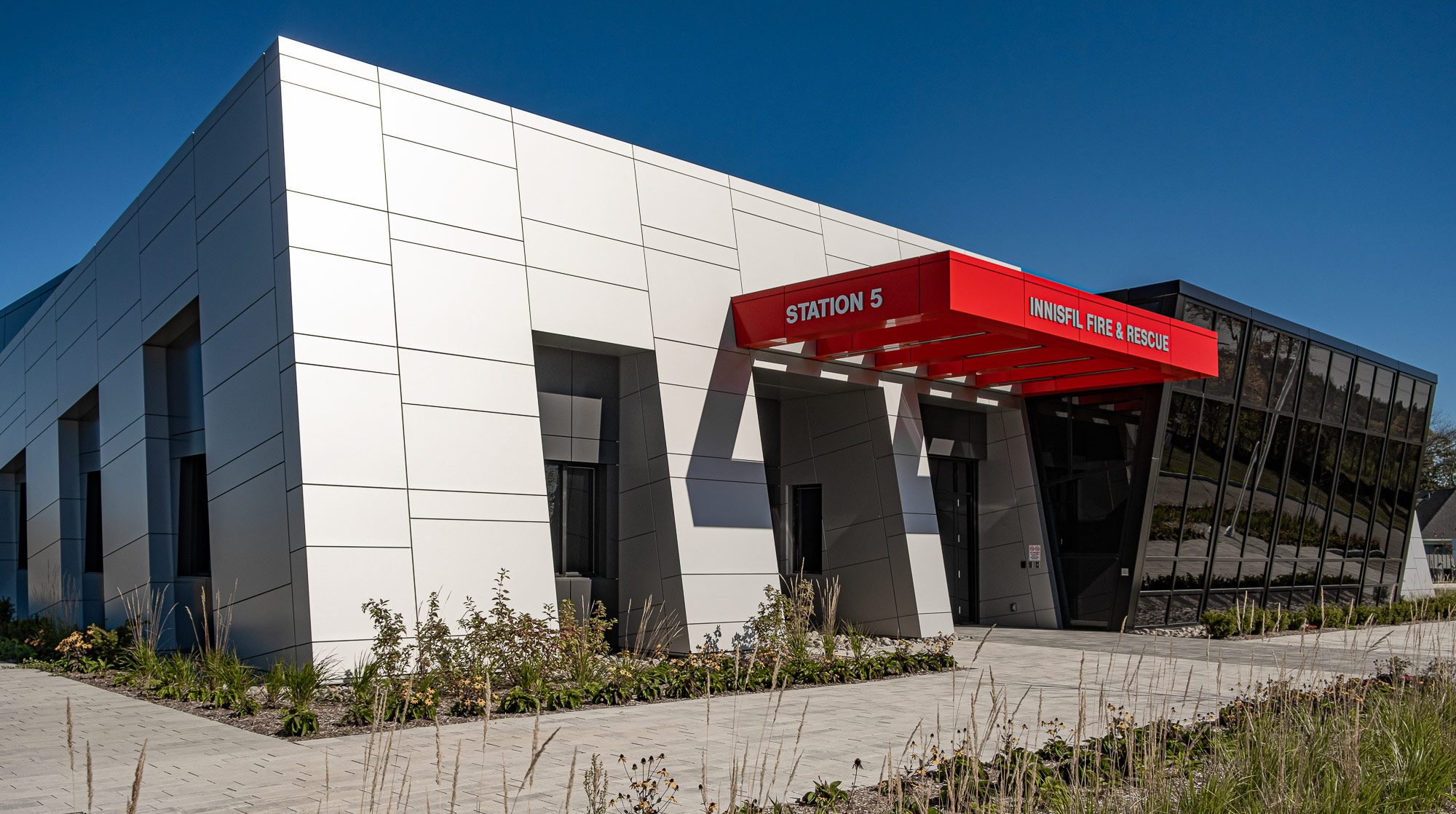 Innisfil Fire Station Number 5, exterior view of main entrance, Gordon + Gordon Group, Owner Representative